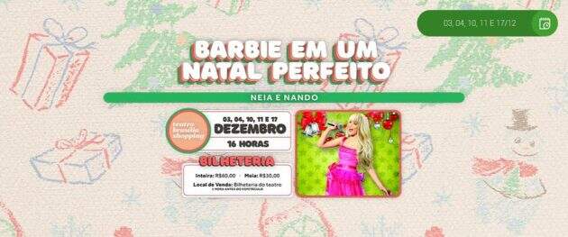 Teatro do Brasília Shopping apresenta Barbie em um Natal Perfeito